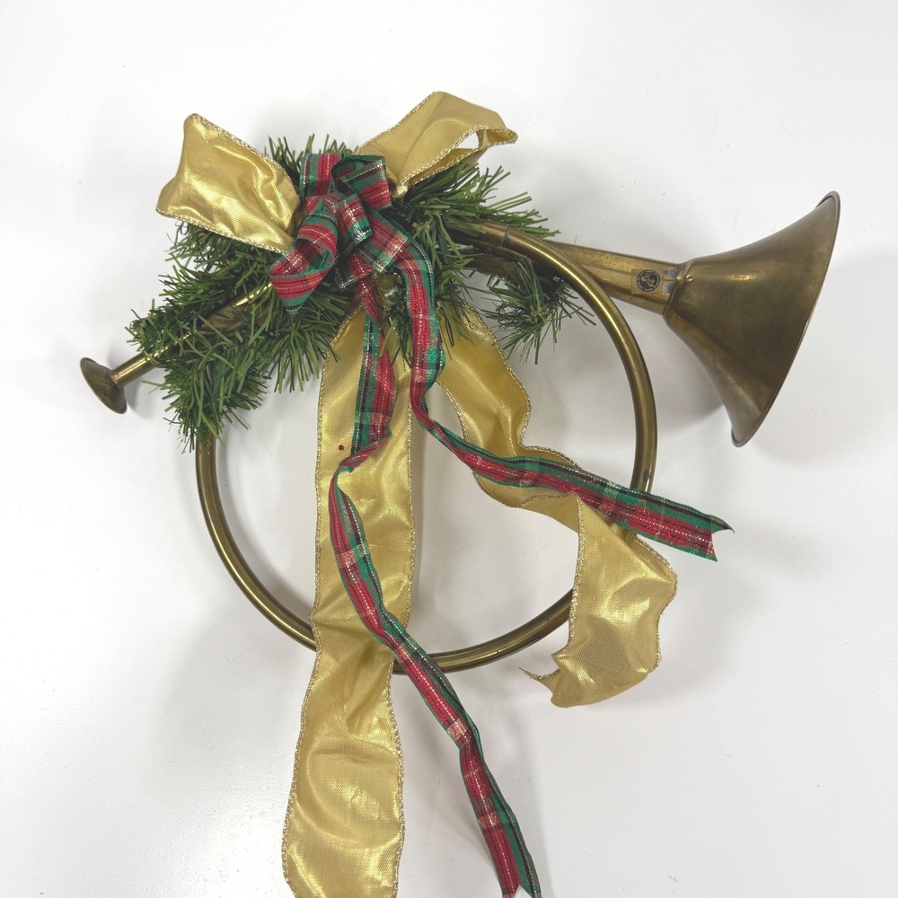 Vintage Solid Brass French Horn Christmas Wreath- Medium Brass Instrument Decor
